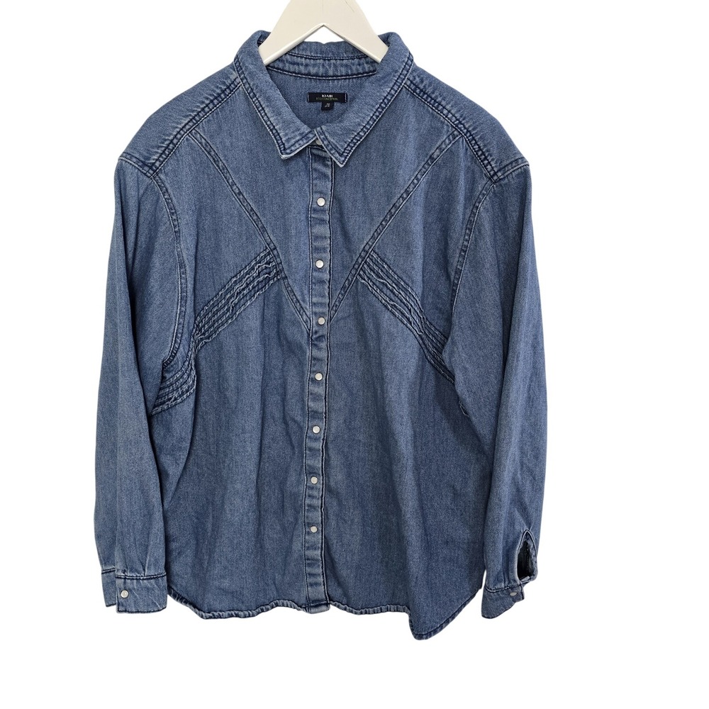 KIABI Womens Pearl Snap Button Up Denim Shirt Top US 20 XXL Blue Western